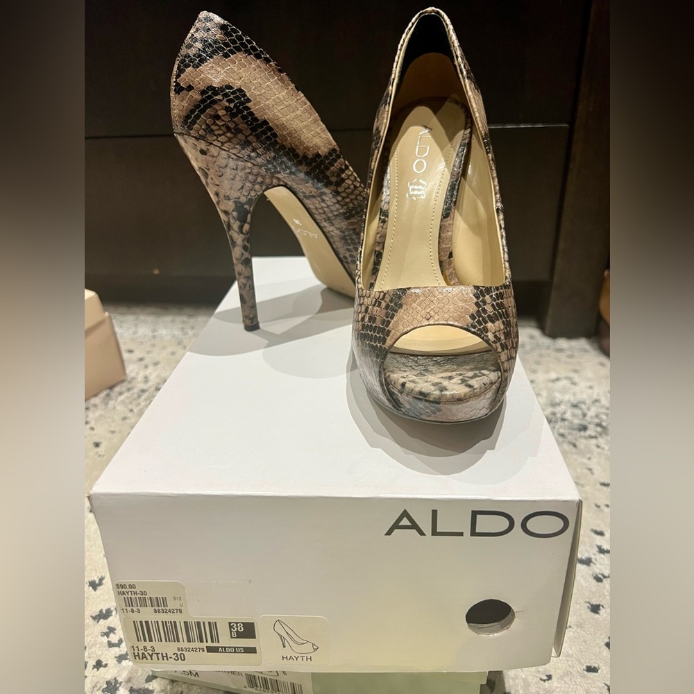 Aldo Hayth Snakeskin Peep-Toe Heels